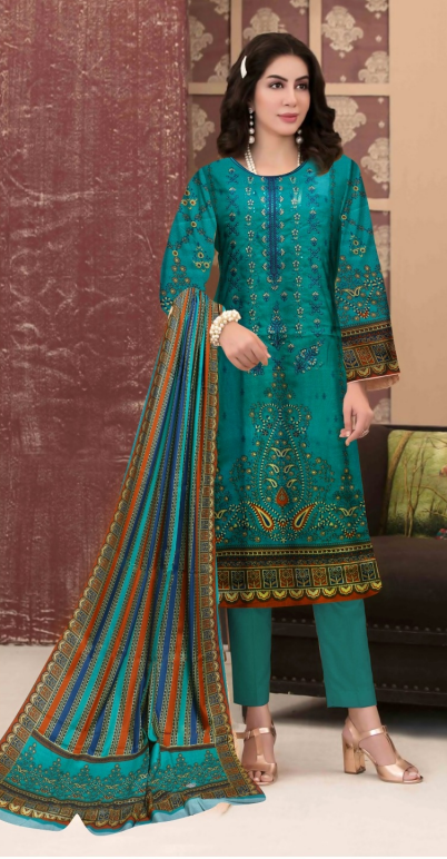 3 PC Dhanak Unstitched Embroidered DN-28-A