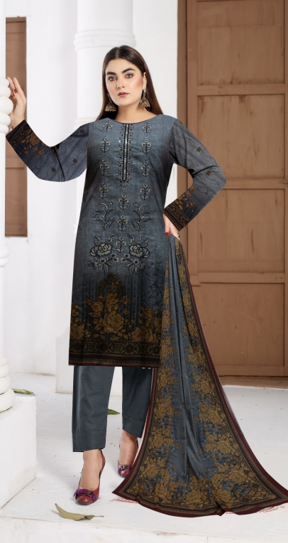 3 PC Dhanak Unstitched Embroidered DN-68-A