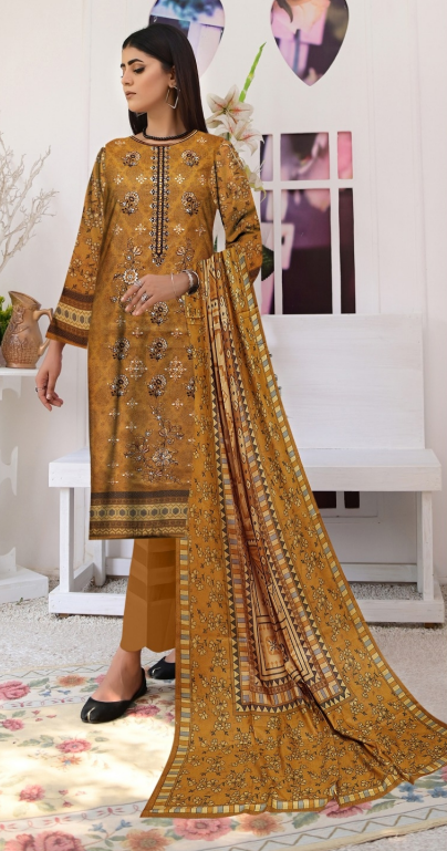 3 PC Dhanak Unstitched Embroidered DN-29-C