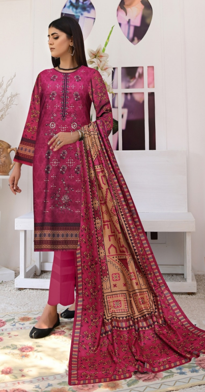 3 PC Dhanak Unstitched Embroidered DN-29-A